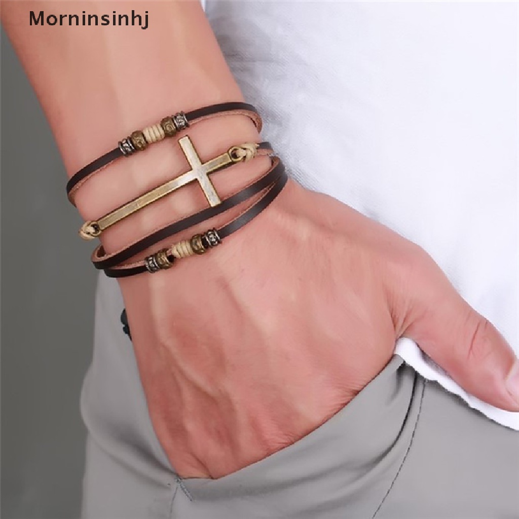 Mornin Gelang Salib Kulit Gelang Bangles Adjustable Bohemia Rantai Gelang Pria Perhiasan id