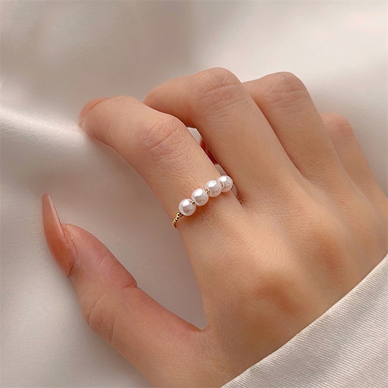 Cincin Polos Sederhana Cincin Mutiara Cincin Jari Telunjuk Mode Baru Cincin Gaya Keren