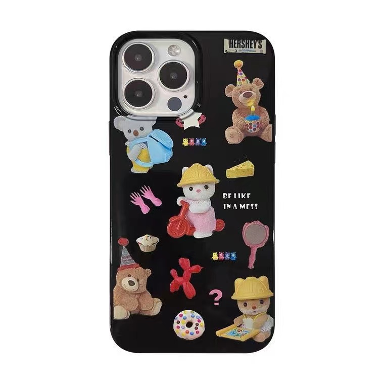 IPHONE Ins Pola Beruang Cocok Untuk Iphone14 14pro 14plus 13 13mini 13pro 13prm iPhone12 7Plus 8Plus Xr XS 13 12mini Pro Max Empat Sudut Casing Ponsel Tahan Guncangan