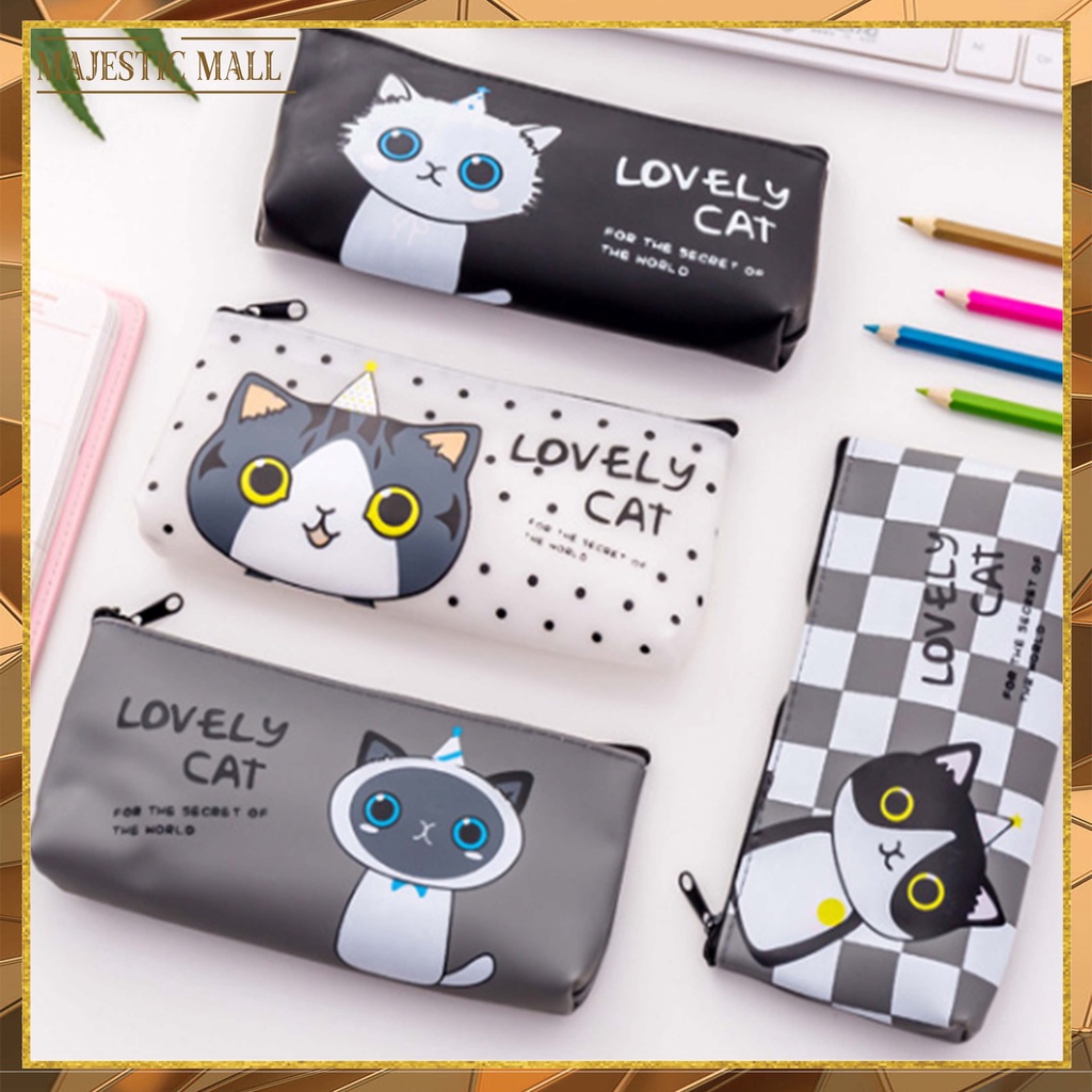 

®️ Tas Pensil Tempat Alat Tulis Tempat Kosmetik Organizer Bag Lovely Cat Bahan Canvas Import COD