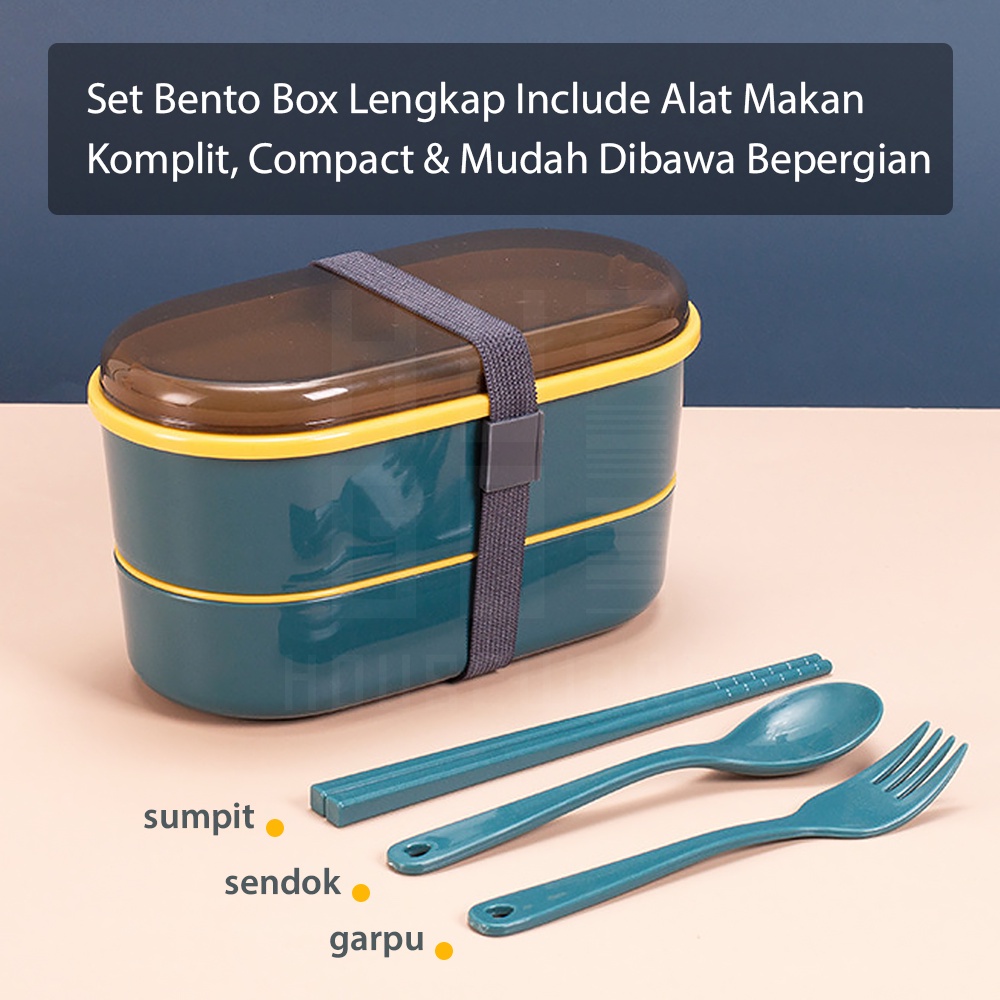 HUGO Kotak Bekal Makan Siang Lunchbox 2 Layer 700 ml Free Alat Makan Tempat Makan Set