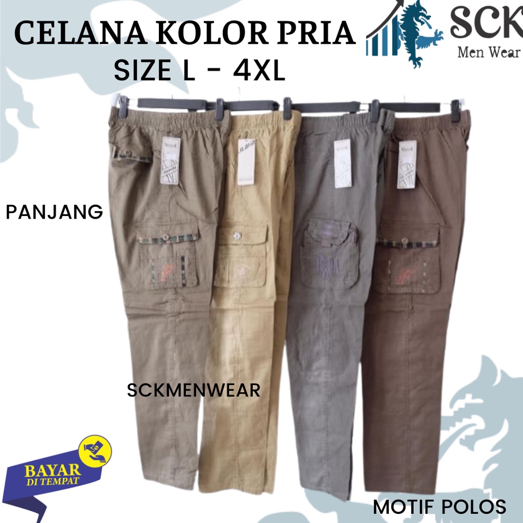 Celana PANJANG Pria POLOS HD Import ukuran JUMBO / Kolor  Distro Pinggang Karet Bahan Katun - sckmenwear GROSIR