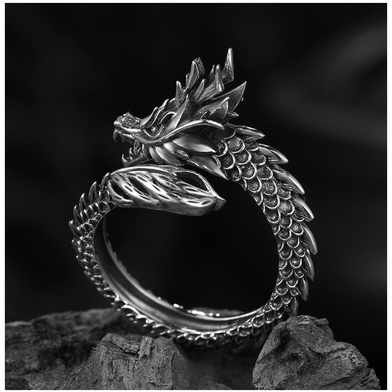 Cincin Desain Naga | Cincin Trendi Model Terbuka Untuk Wanita | Perhiasan Bahan Metal | Kotak Hadiah Ulang Tahun