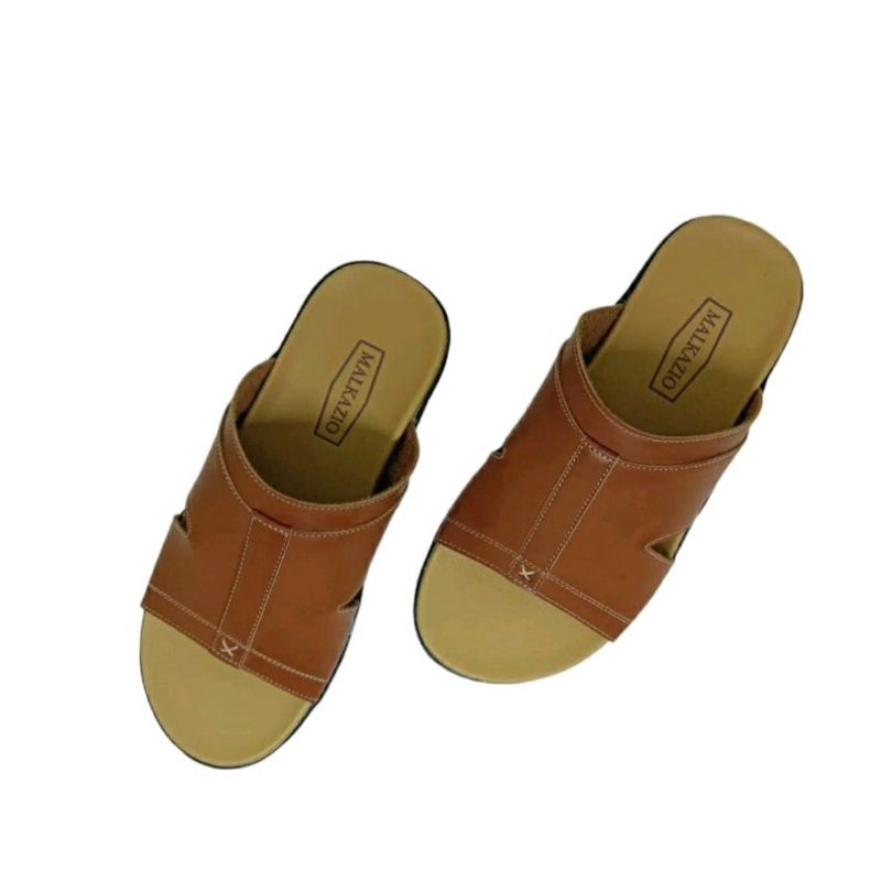 Sandal Kulit Pria 38-44 Sendal Slop Bapak2 Anti Slip JUMBO Sendal Lebaran Kekinian Terbaru Super Empuk Tane, 42