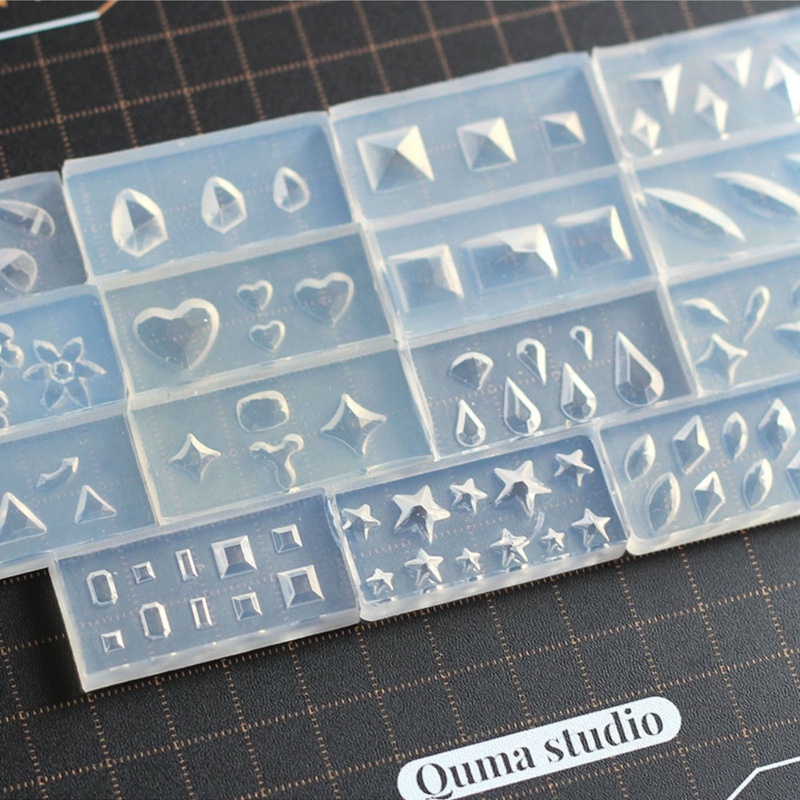 Siy 15Pcs Cetakan Silikon Ukir Kuku 3D Aneka Bentuk Segi Permata Love Mold