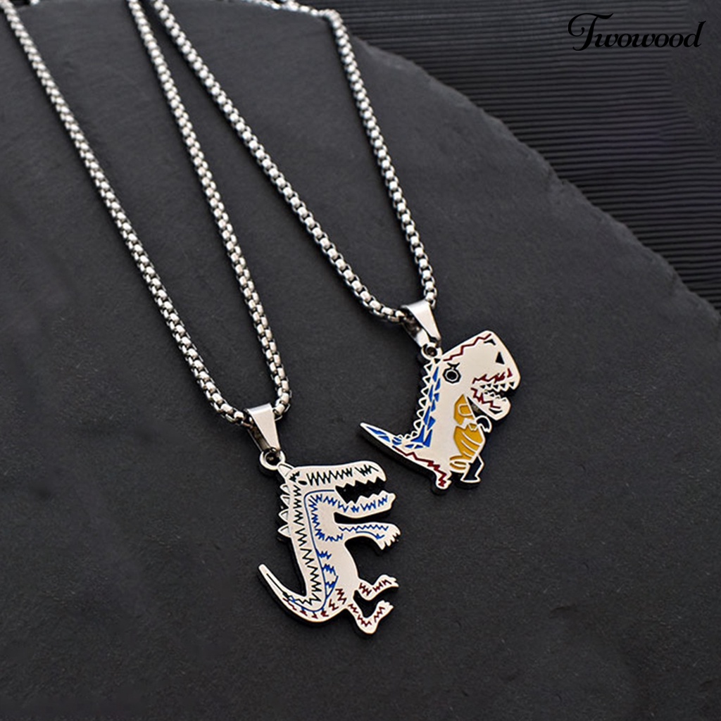 Twowood Sweater Kalung Geometris Hewan Liontin Electroplating Anti-Karat Leher Ornamen Tahan Luntur Punk Lucu Dinosaurus Rantai Kalung Perhiasan Aksesori