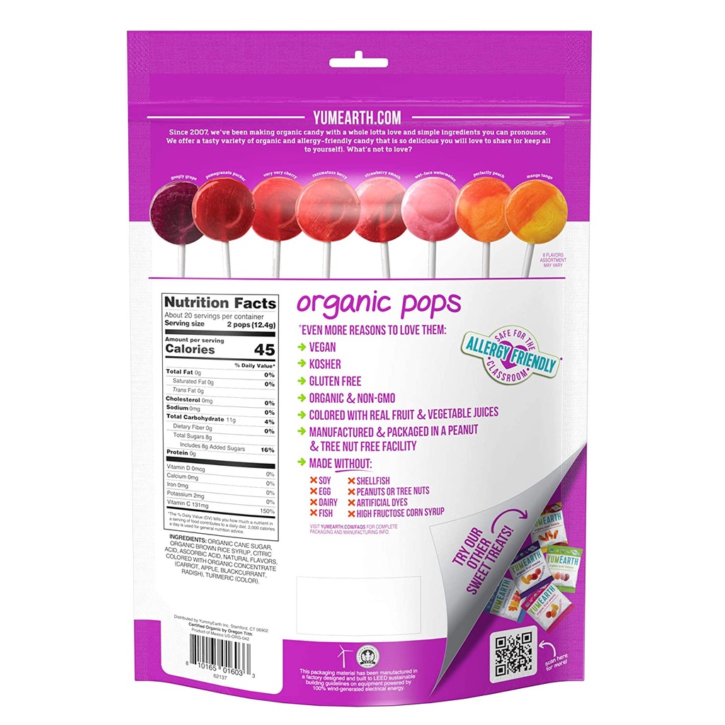 Yumearth Organic Pops Vitamin C Assorted Flavors 40 pops