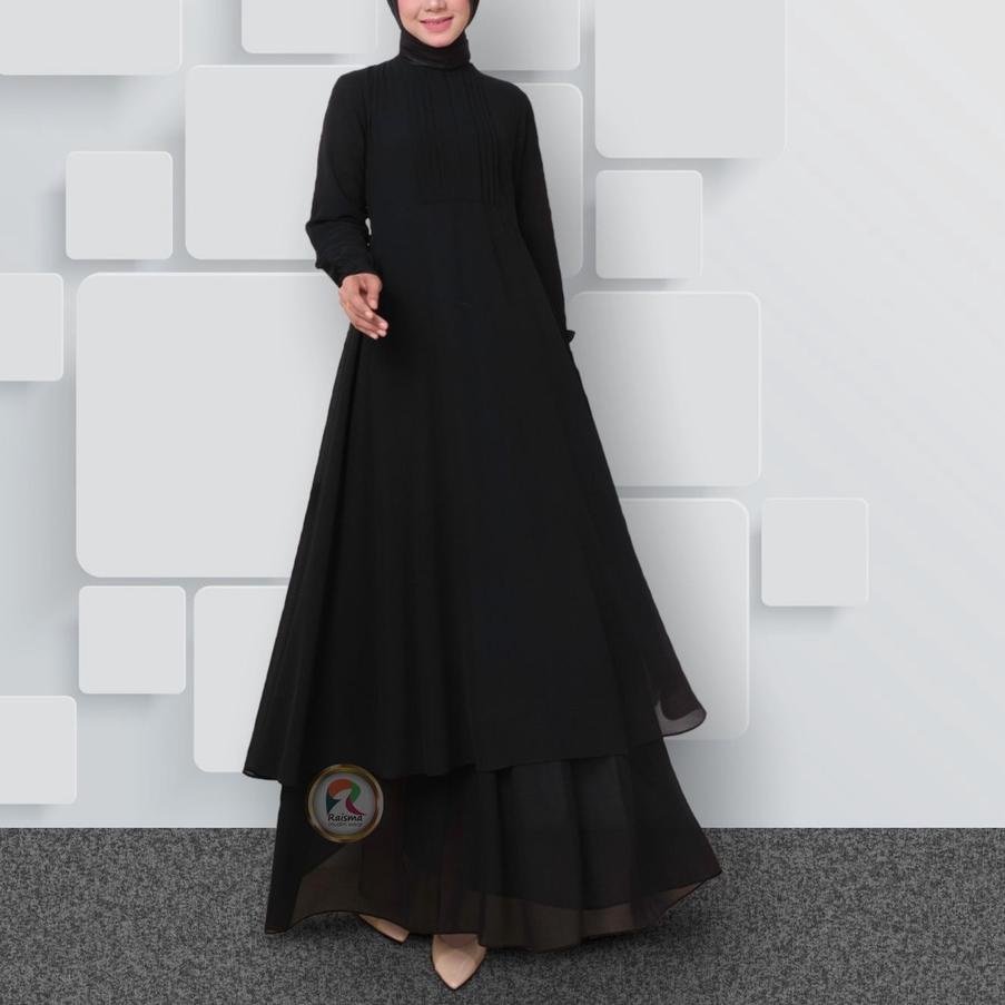 PROMO Raisma - Gamis Ceruty Polos Wanita 3 Warna Hitam Putih Broken white ☘zjbღ