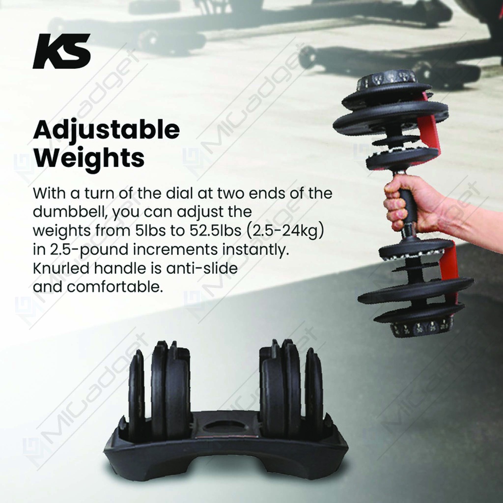 Kingsmith KS Adjustable Dumbbell Alat Fitness Barbel Dumbel 24 Kg