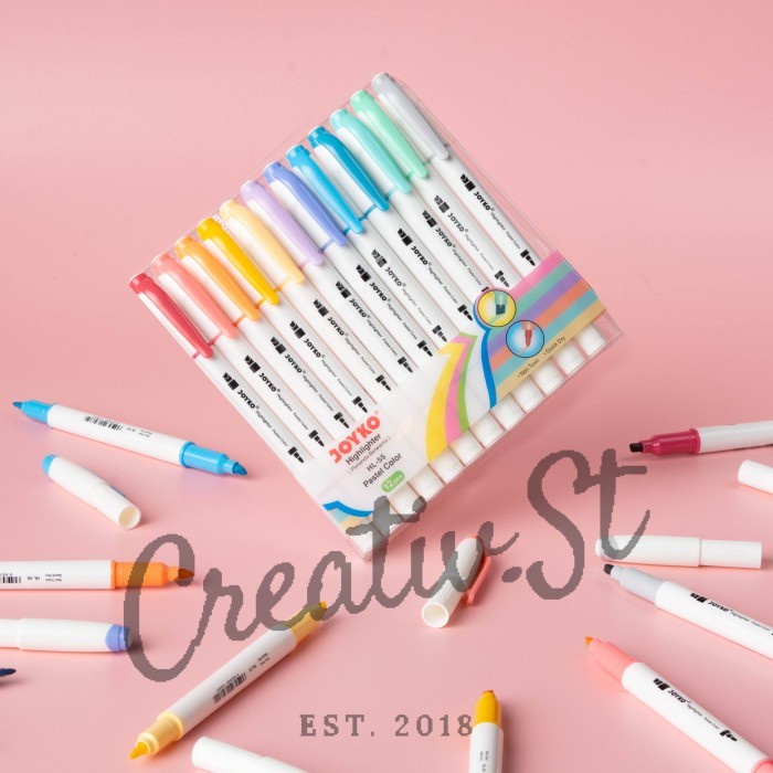 

BISA COD Highlighter PASTEL Colour Joyko (Hl 55) 12 Color Penanda