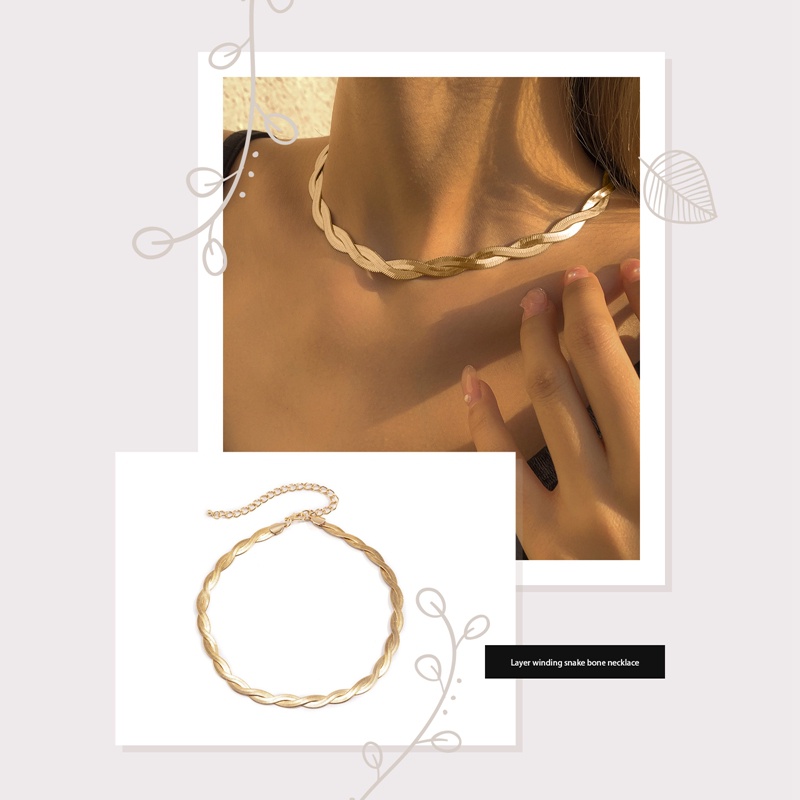 Kalung Rantai Ular 2lapis Bilah Datar Untuk Wanita Baru Trendi Mewah Choker Leher Punk Perhiasan