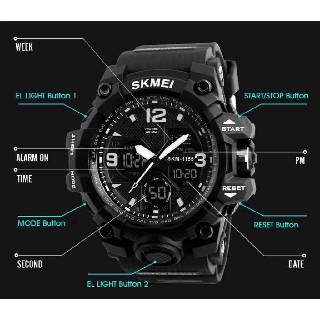 Jam Tangan Pria Digital Analog SKMEI 1155 Rali Karet Rubber Anti Air