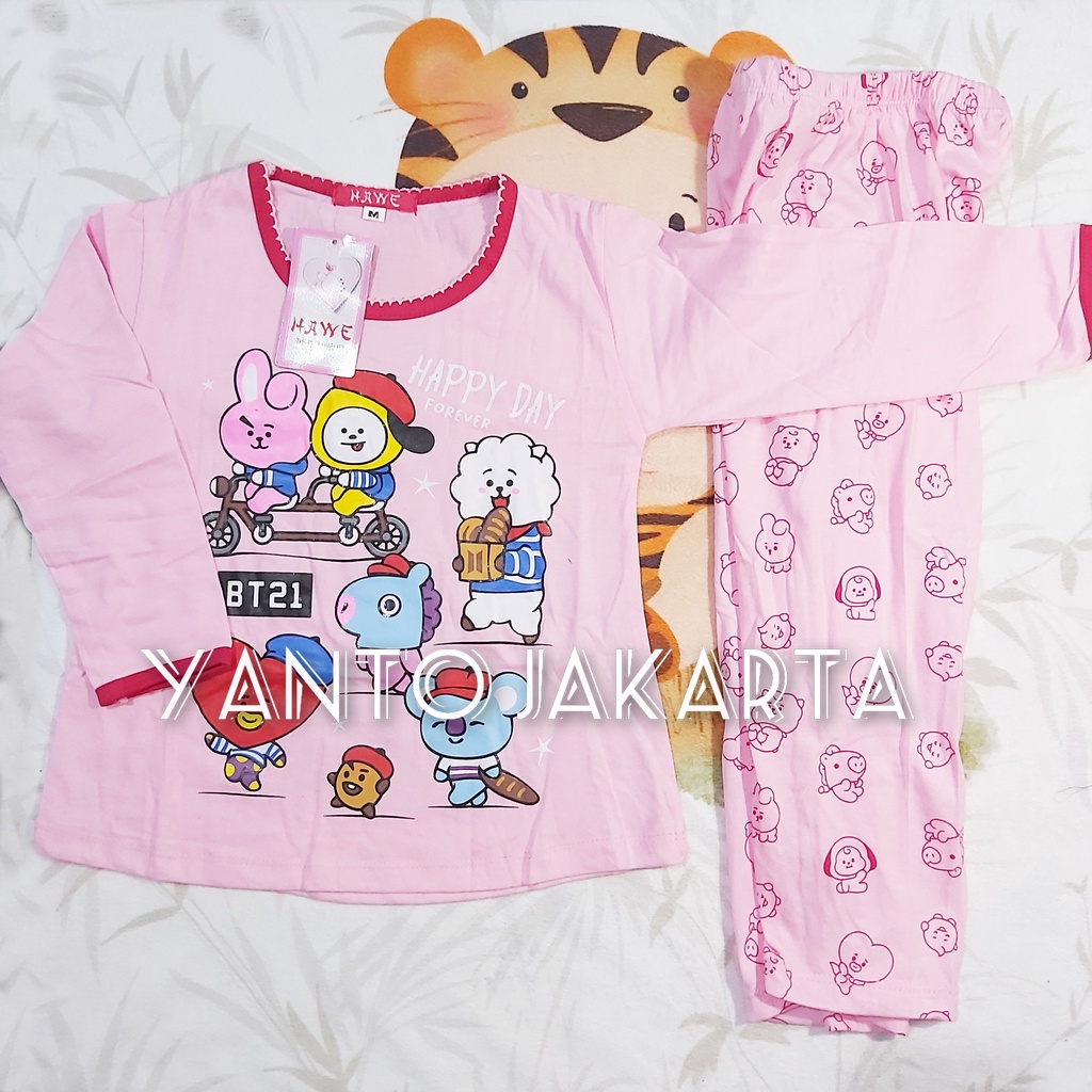 BAJU TIDUR ANAK PEREMPUAN BT21 PIYAMA LENGAN PANJANG 1-6 TAHUN