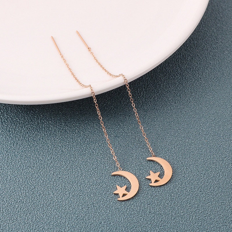 2022 Anting Gantung Panjang Model Rumbai Bahan Titanium Steel Untuk Wanita | Anting Tusuk Rose Gold 18k Desain Beruang / Huruf Untuk Wanita