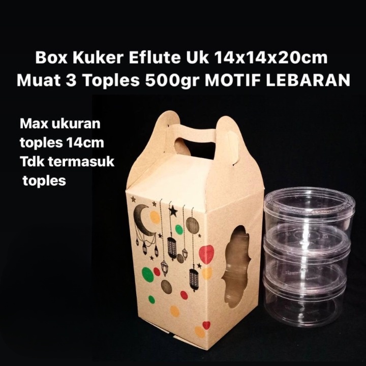 

box jinjing kemasan 3 toples cookies 500 gram edisi lebaran kardusntenteng hampers idul fitri ukuran 14x14x20cm