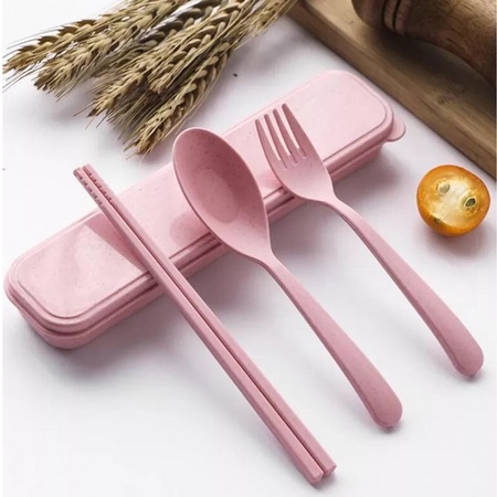 Set Sendok Travel Cutlery Box  / Set Alat Makan 3in1  / Sendok Garpu Sumpit Kotak Bahan Jerami / Set Sendok Garpu Sumpit / Peralatan Makan Traveling