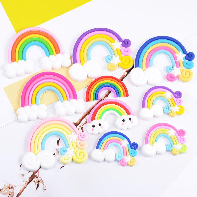 10pcs / set Aksesoris Kartun Pelangi Bahan Resin Untuk Dekorasi Case Handphone DIY