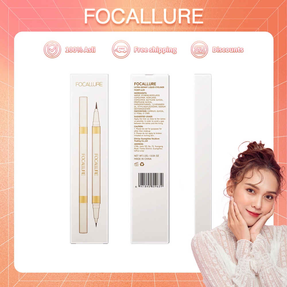 FOCALLURE #AmberGold 2 IN 1 Eyeliner Anti Air Dan Tahan Lama Eyebrow Pencil Waterproof Liquid Eyeliner 2 Color Eyebrow P