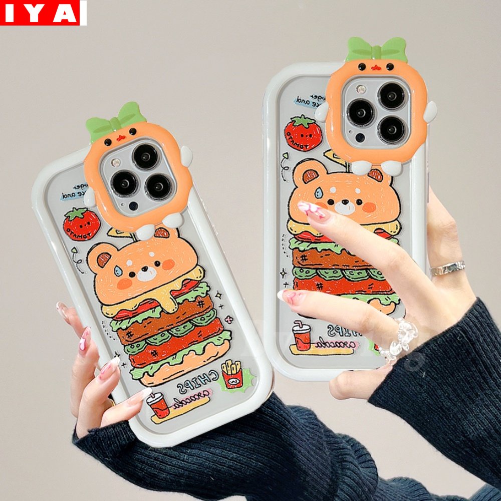 Hamburger Bear Case OPPO A17 A17K A57 A77s A15 A96 A95 A74 A12 A54 A16 A55 A16K A5s A3s A76 A74 A16E A7 A53 A52 A31 A9 Reno5F Creative MCD 3D Monster Lens Shockproof Phone Cover