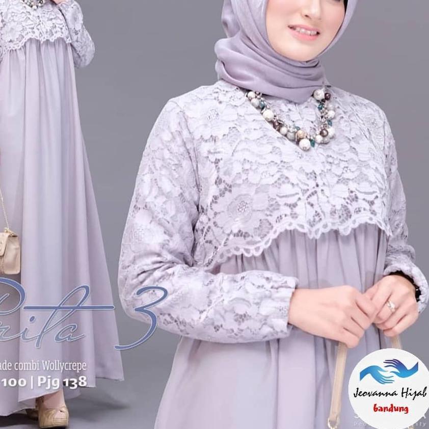 ✯ GAMIS BRUKAT PRITA KOMBINASI MOSCREPE / Gamis brokat busui/bumil muslimah wear masa kini ✲