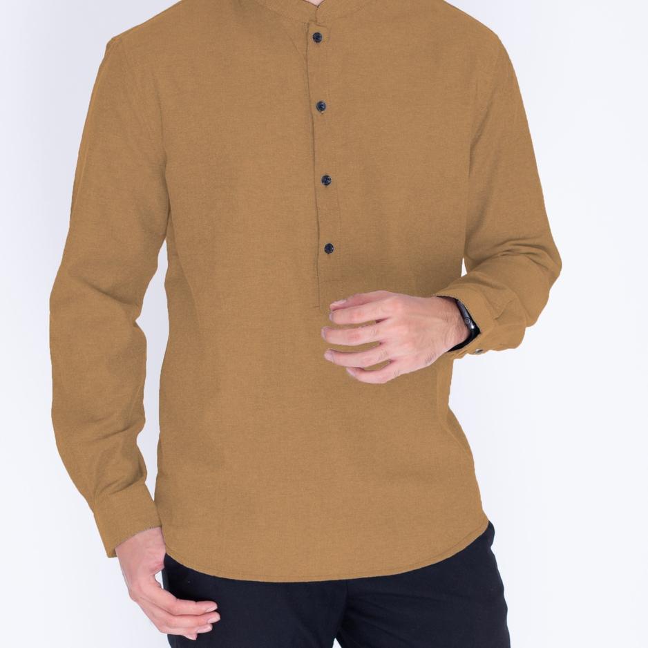 ► Koko Kurta Pria Panjang Krem - Baju Muslim Pria Lengan Panjang Krem - Kemeja Pria Lengan Panjang K