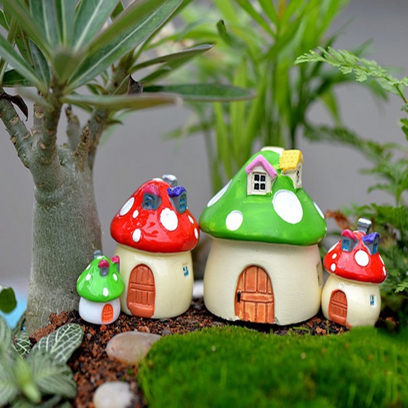 Mushroom Micro Fairy Garden Dekorasi DIY Handmade Bentuk Jamur Scene Resin Landscape Rumah Ornamen Ornamen Mini Rumah Kecil Lucu