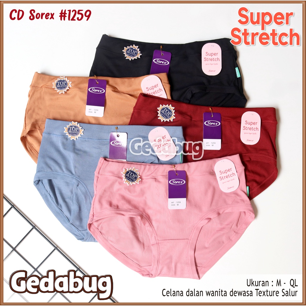 6 Pcs - CD Wanita Sorex 1259 Super Stretch | Celana dalam wanita dewasa Teksture Salur | Gedabug