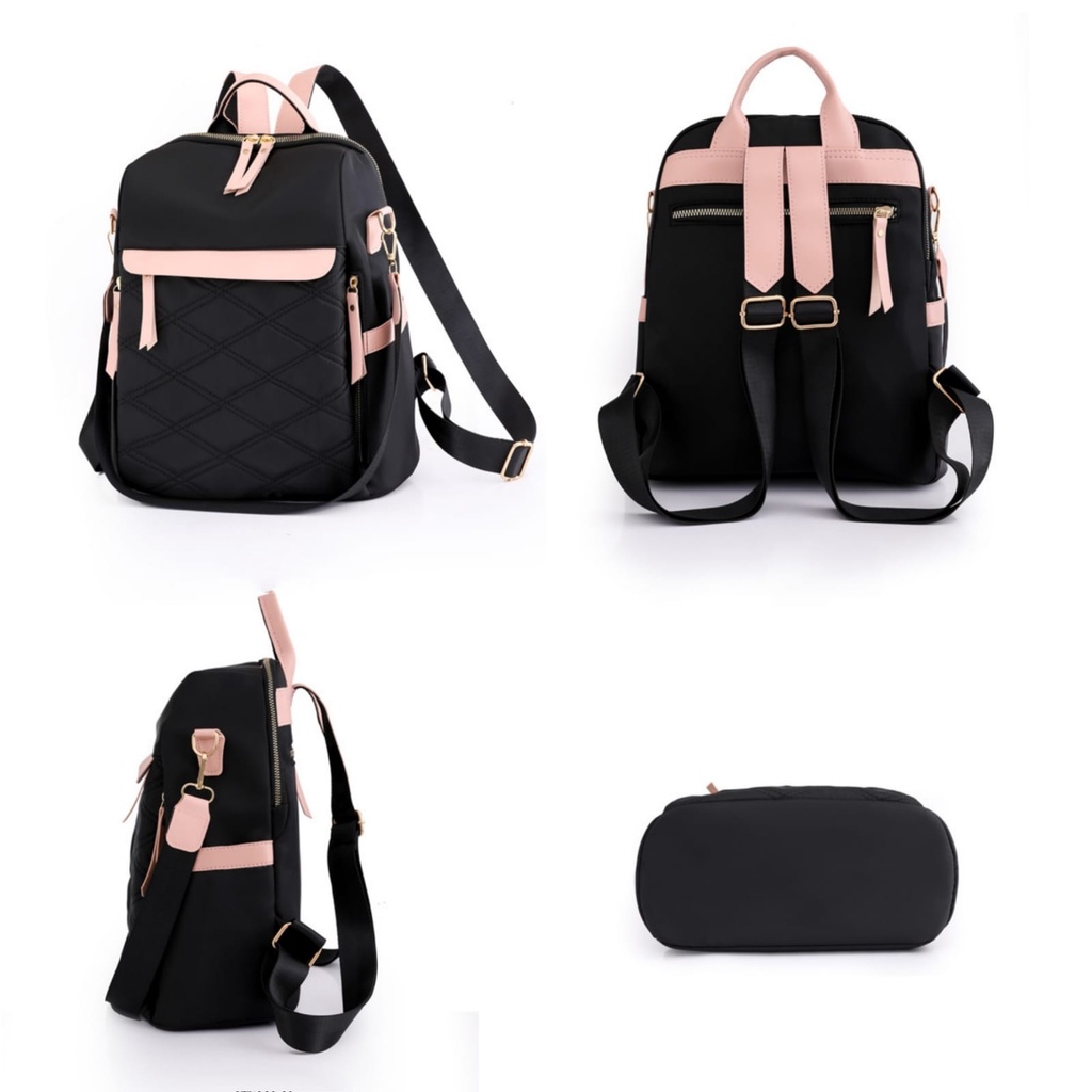 TAS RANSEL WANITA ROSMIA TA736B5 BACKPACK SEKOLAH KULIAH KERJA PREMIUM ANTI AIR HITAM IMPORT CEWEK KOREA GENDONG PUNGGUNG REMAJA BATAM KEKINIAN LUCU BRANDED