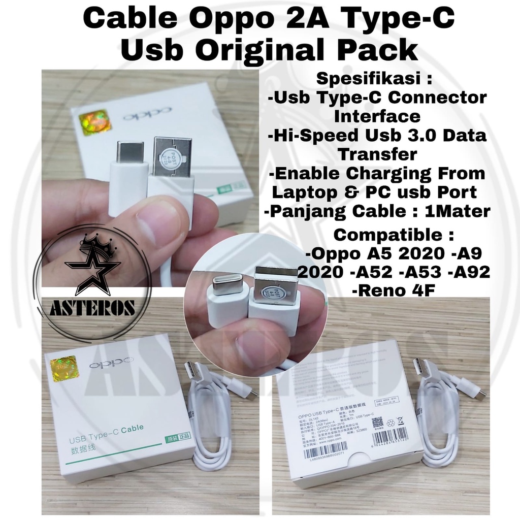 ORIGINAL KABEL OPPO A54 A55 A92 A52 A53 A33 RENO 4F USB TYPE C DATA CABLE