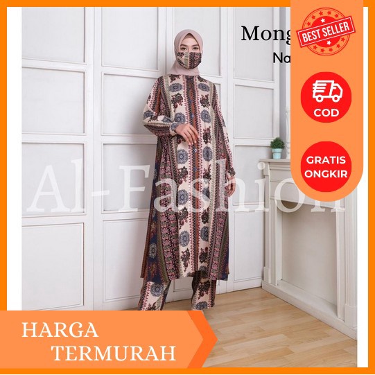 Hanna Set Setelan Wanita Kekinian Bahan Crinkle Mix Tile Dot Import Jumbo Ld 110 Fashion Muslim Pere