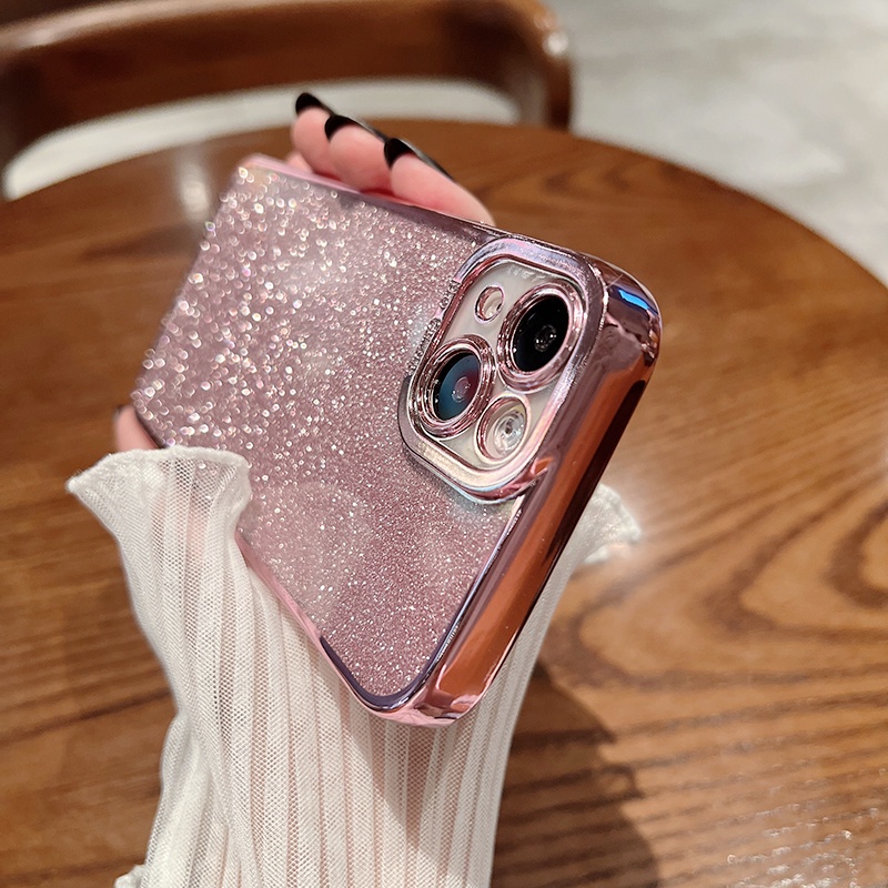Soft Case Silikon Motif Glitter Untuk iPhone 14 13 12 11 Pro Max