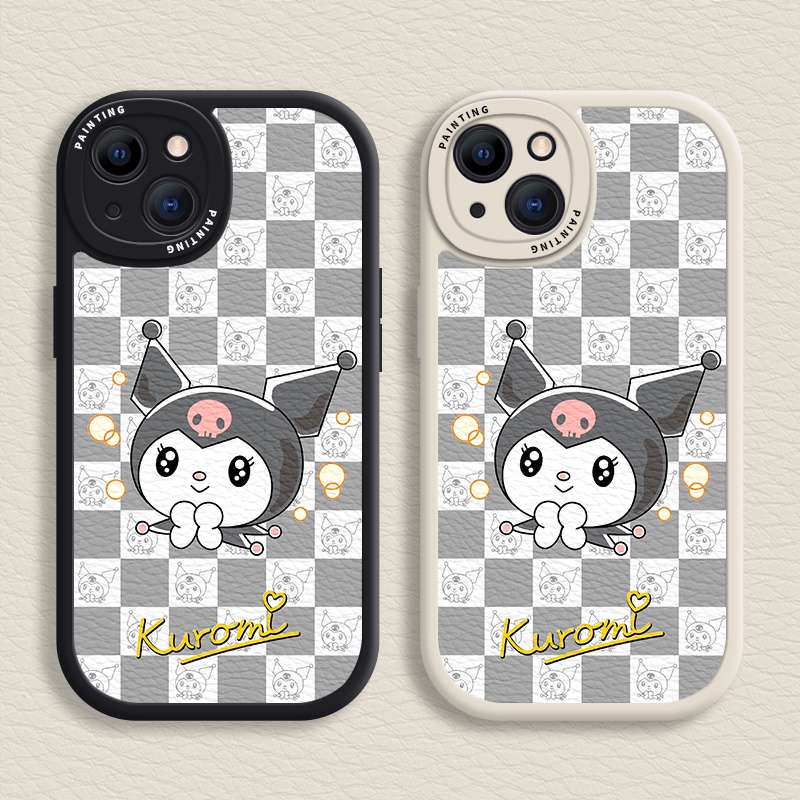 Case iPhone Untuk14 /13 /12 /11 Promax Kartun Grid Kuromi Casing Lembut Untuk Iphone6 /7 /8 Plus/X/XR/Xs Max Cover