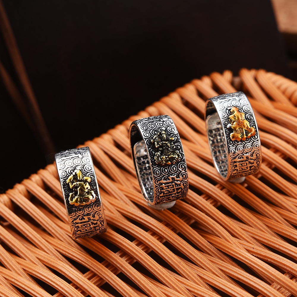 Pria Elegan Fashion Perhiasan Kepribadian Buddha Beruntung Jari Cincin Adjustable Terbuka Pesta Rings