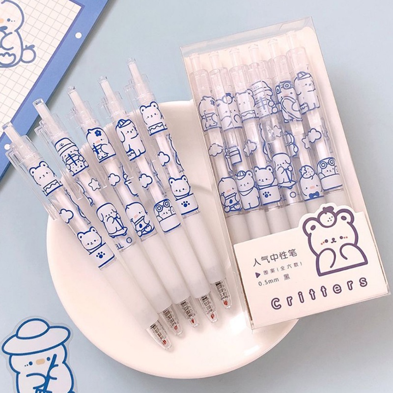 1pc Sederhana Cream Bear Press Type Ballpoint Pen 0.5mm Beruang Lucu Menulis Gel Pulpen Hadiah Siswa Belajar Perlengkapan Kantor