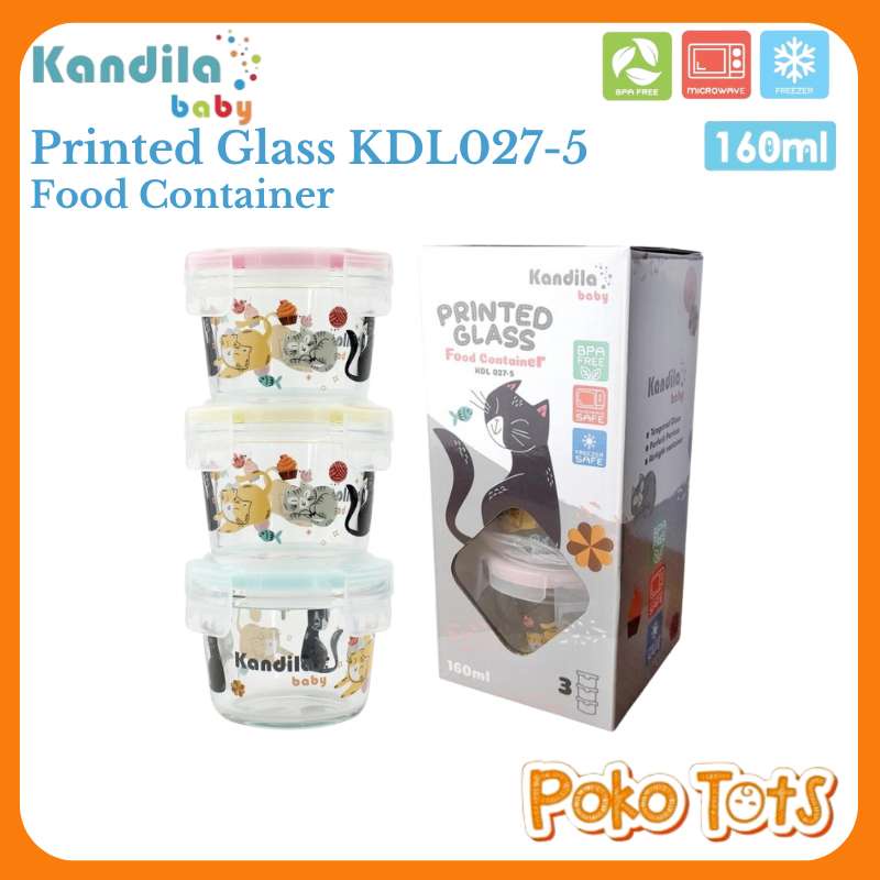 Kandila Baby Printed Glass Food Container 160ml Isi 3pcs KDL027-5 Tempat Makanan Bayi