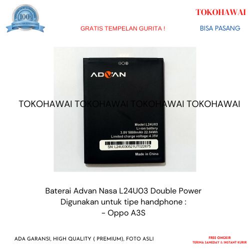 Baterai Advan Nasa L24U03 Double Power Original Batre Batrai HP