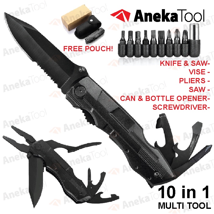 Pisau Lipat Tang Multifungsi Survival Tool Camping Pocket Knife 9 in 1