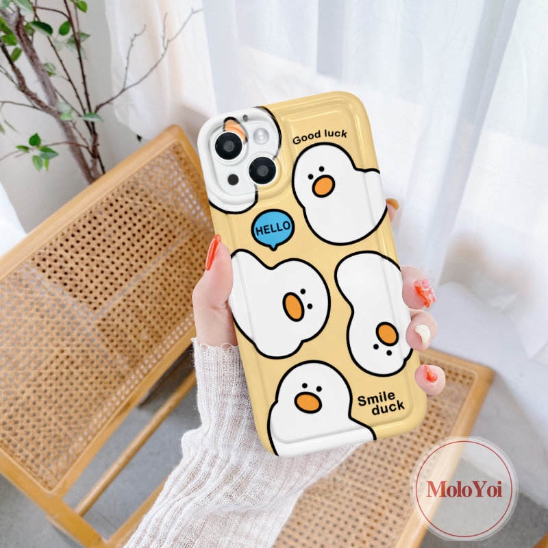 IPHONE Casing Ponsel Bebek Kartun Lucu Kompatibel Untuk Iphone11 14 13 12 Pro Max 7plus XR 6 6S 7 8 Plus X XS Max 11 Pro Max Perlindungan Kamera Shockproof Airbag Lembut TPU Silicon Cover