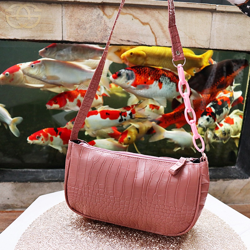 Akaci 01-6636 Fashion Tas Bahu rantai retro kombinasi croco vintage dove THR