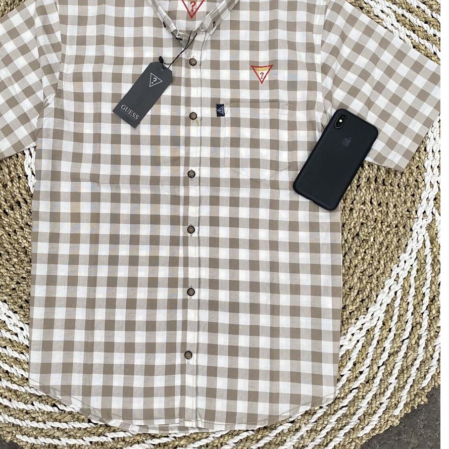 ➣ Kemeja Motif Kotak Kotak GUESS Import Pria / Kemeja Pria Original Lengan Pendek / Kemeja Terbaru D
