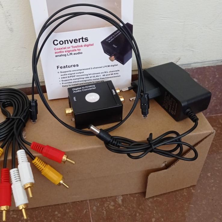 ✽ PAKET Converter Optik Audio to RCA + Kabel Optic Toslink dan Kabel RCA 3 to 3 untuk TV Ke Speaker 