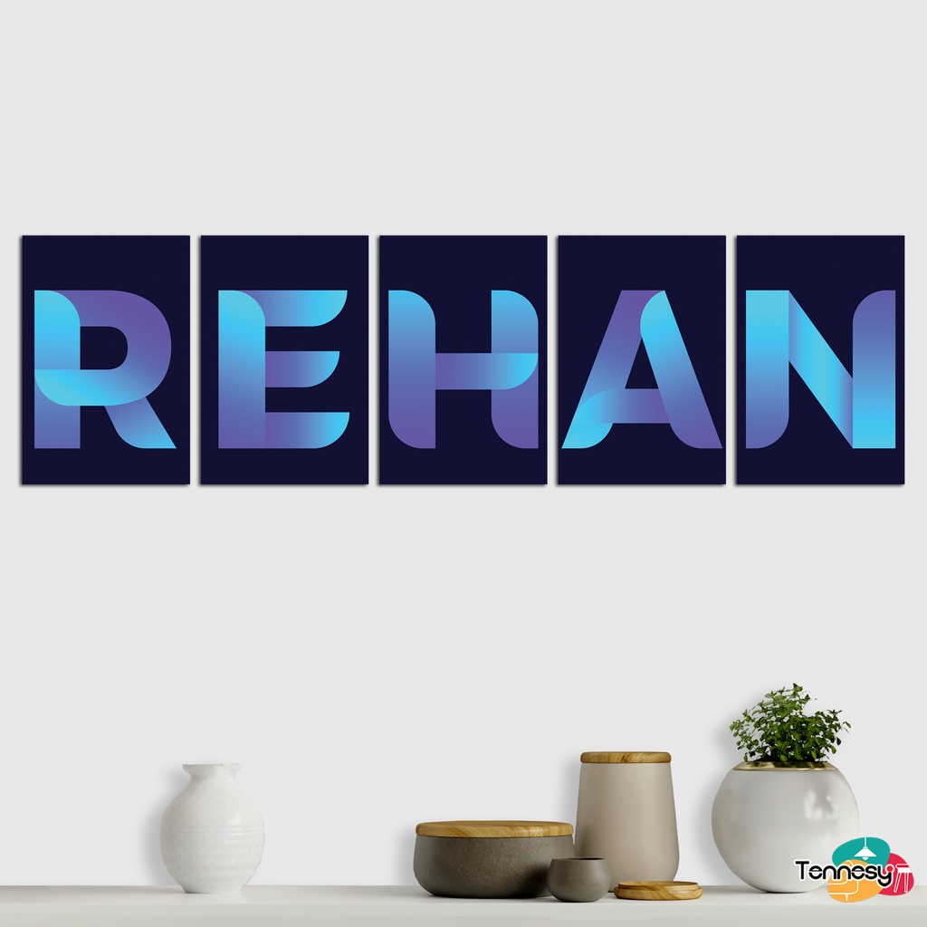 TENNESY HIASAN DINDING ALPHABET HURUF FONT KUSTOM NAMA BLACK BLUE 10X20 CM WALL DECOR PAJANGAN KAYU DEKORASI DINDING KAMAR TIDUR RUMAH