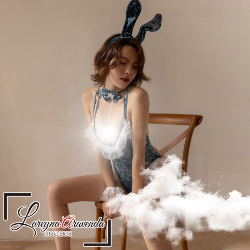 Set Lingerie + Bando + Ekor Seksi Model Kostum Bunny Beludru Premium LG448