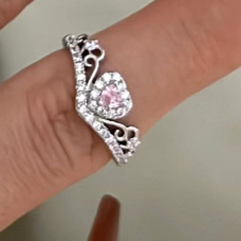 Fashion Korea Zirkon Busur Mahkota Cinta Pembukaan Cincin Untuk Wanita