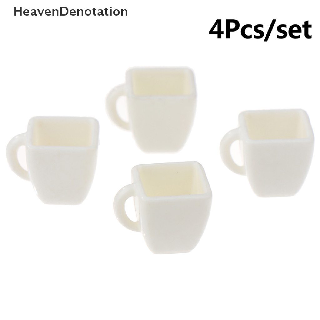 [HeavenDenotation] 4Pcs 1: 12 Dollhouse Miniature Cup White Square Cup Tea Cup Coffee Cup Decor Toy HDV