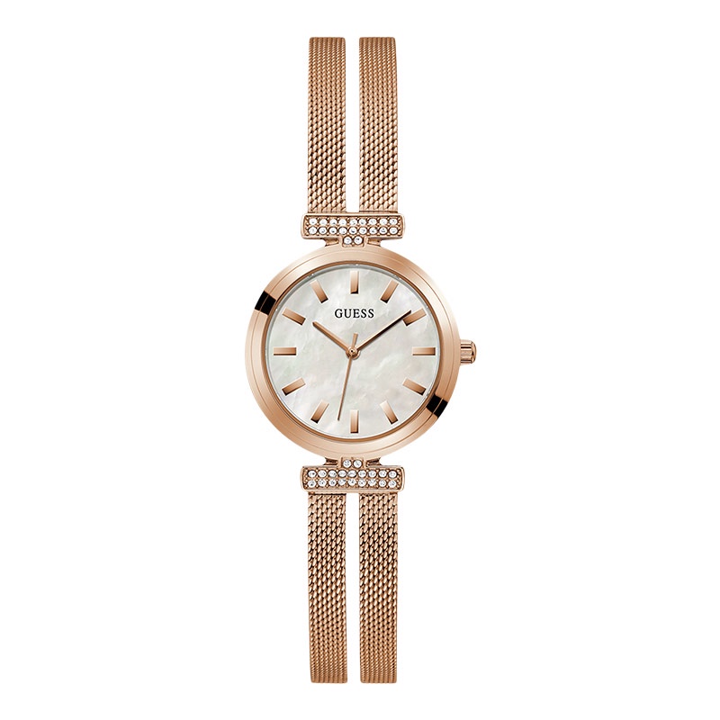 Jam Tangan Wanita Guess Array GW0471L3 Ladies Mother Of Pearl Dial Rose Gold Stainless Steel Strap