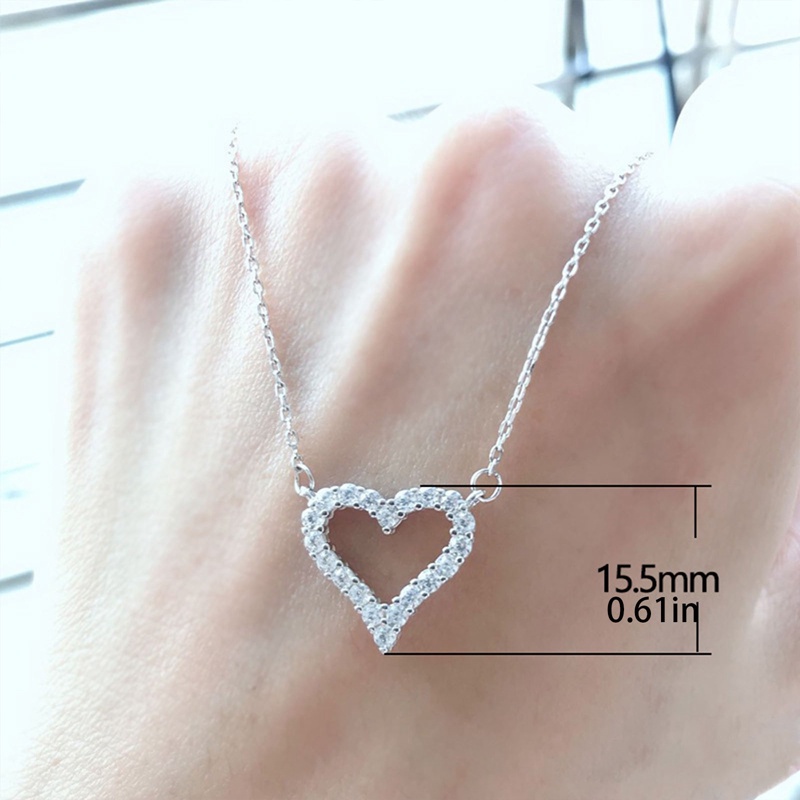 Kalung Liontin Bentuk Love Hati Zircon Mempesona Warna Silver Untuk Wanita Hadiah Hari Valentine