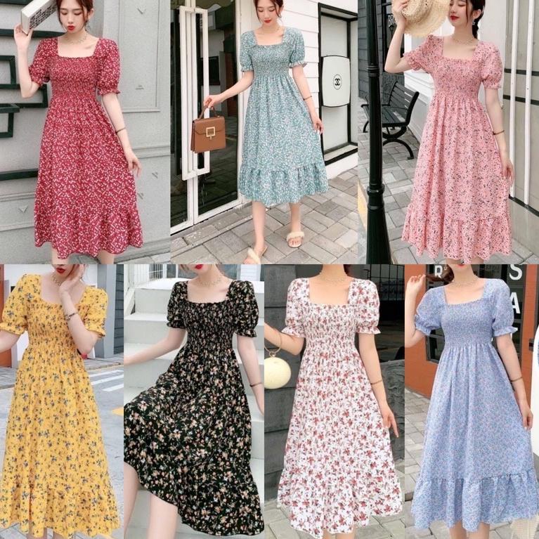 PALING DICARI Ziva 지바 Floral Dress Korean Look Pastel Bunga Imlek Korea Look Flower Puffy Pantai Str