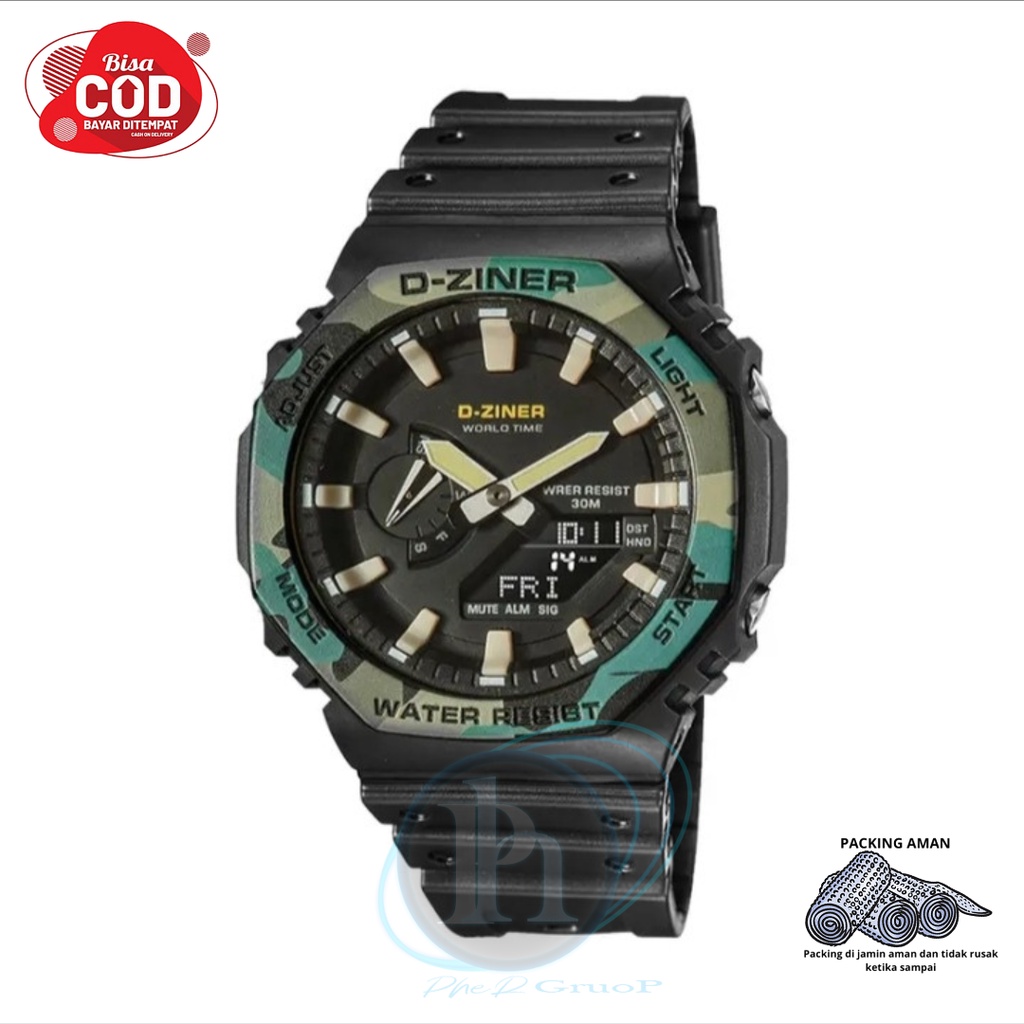 D-ziner Jam Tangan Pria Wanita Original Brand Dual Time Analog Dan Digital Water Resistan Wacth Fash