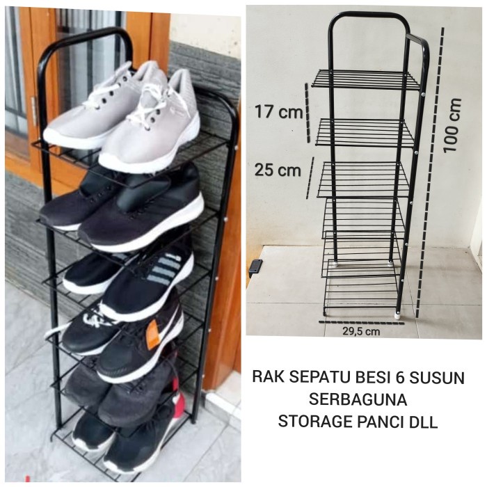 BISA COD - Rak Sepatu Rak Serbaguna 6 Susun Besi Kuat Tebal Rak Panci Storage